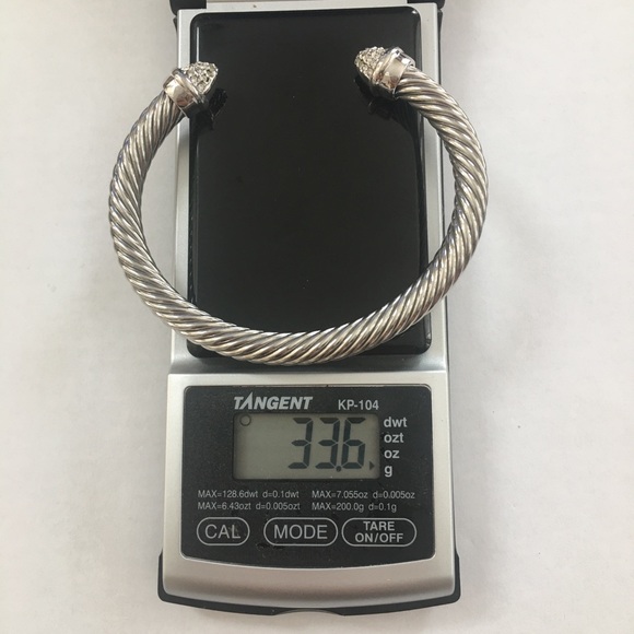 Silver plated twisted rope cz cuff bracelet - Picture 6 of 6